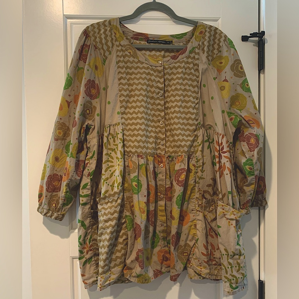 XL Gudrun Sjoden blouse, peasant style-with pockets-discounted w/minor flaws
